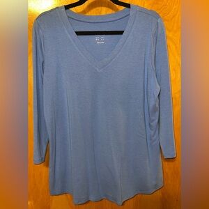 Susan Graver Weekend Essentials blue Comfy Cotton v-neck tunic Size Medium